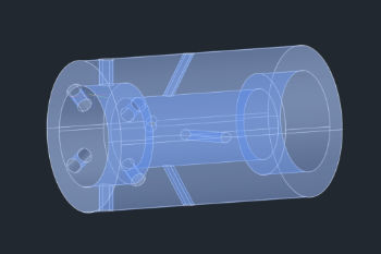 X-ray view of a pipe piece with multiple channels in AutoCAD.